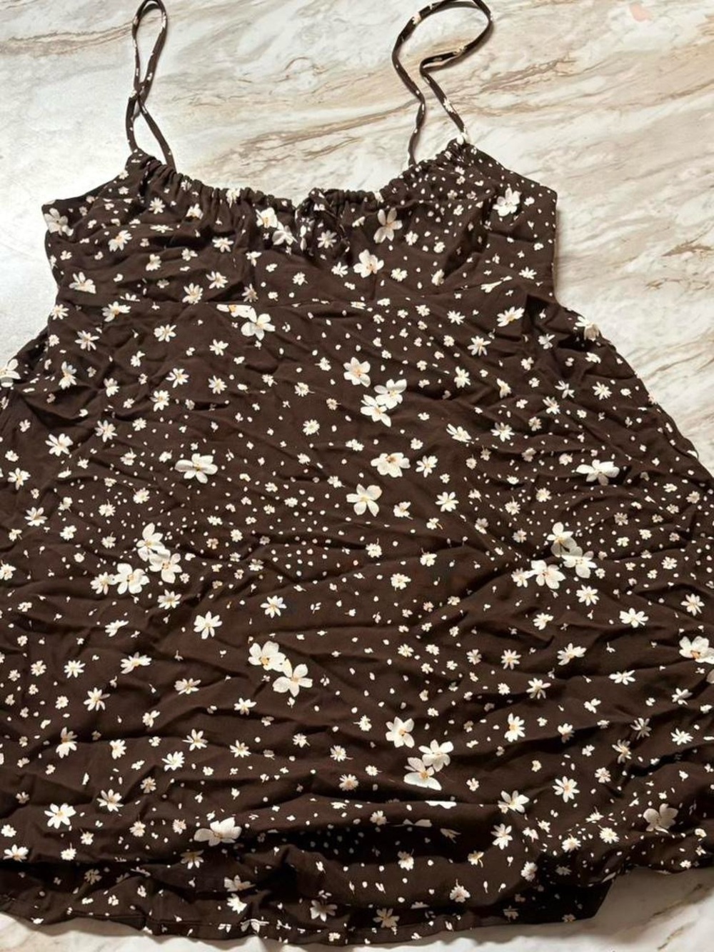 RVCA Brown Floral Slip Dress with Cream Daisy Print